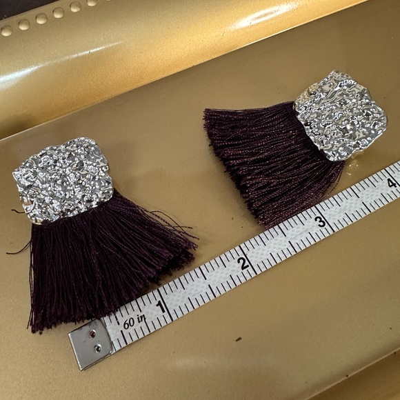 Abstract silvertone and purple fringe earrings - Picture 4 of 5